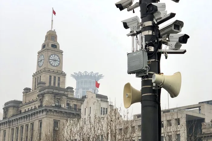 These cameras were NOT part of our movie. Surveillance is everywhere in China.