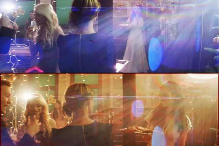 Here's a couple of shots taken off my monitor. The LOMO anamorphic lenses create amazing flares for the fantasy sequence.