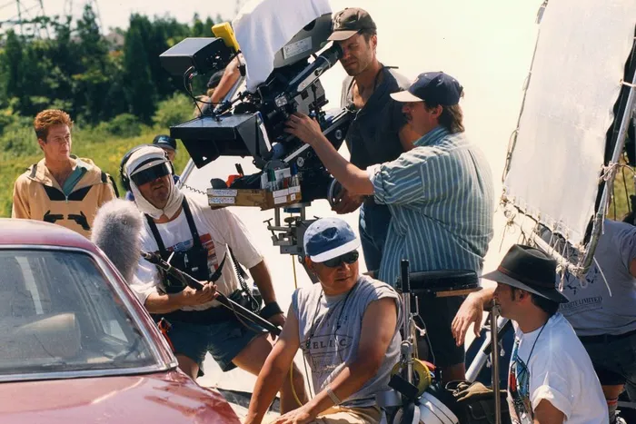 Superstar operator Peter Rosenfeld and genius focus puller Roger Finlay set up a shot.