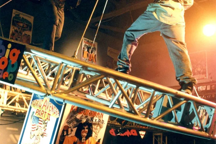 The final confrontation on the video store chandelier.