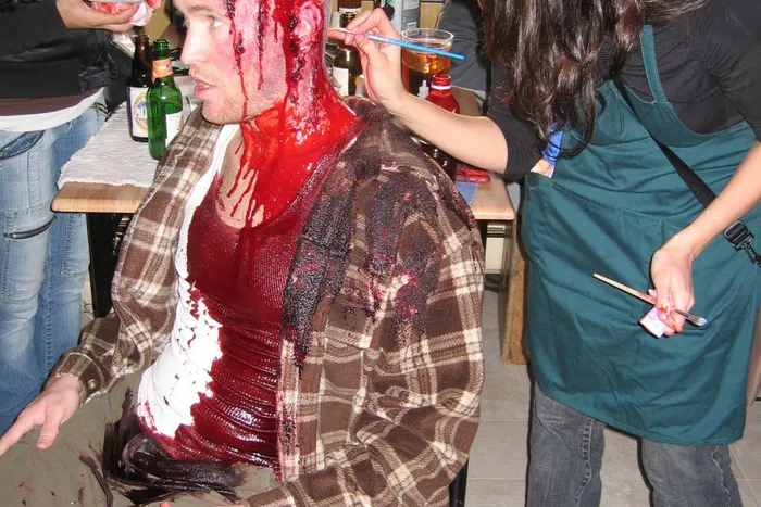 Actor David Coles gets some gorifying makeup.