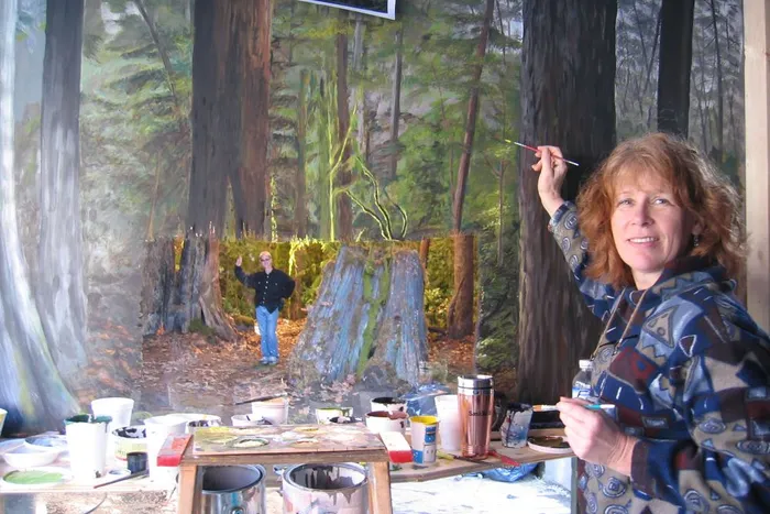 It was great fun using old fashion specal effects. Here Joy Hanser paints a glass matte for the Stanley Park sequence.