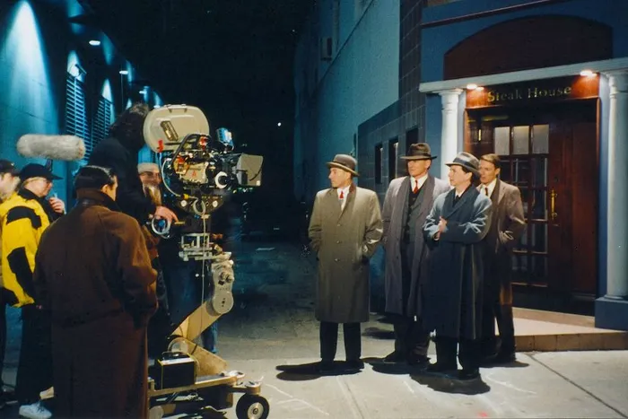 The comedy writers hit their marks for camera.